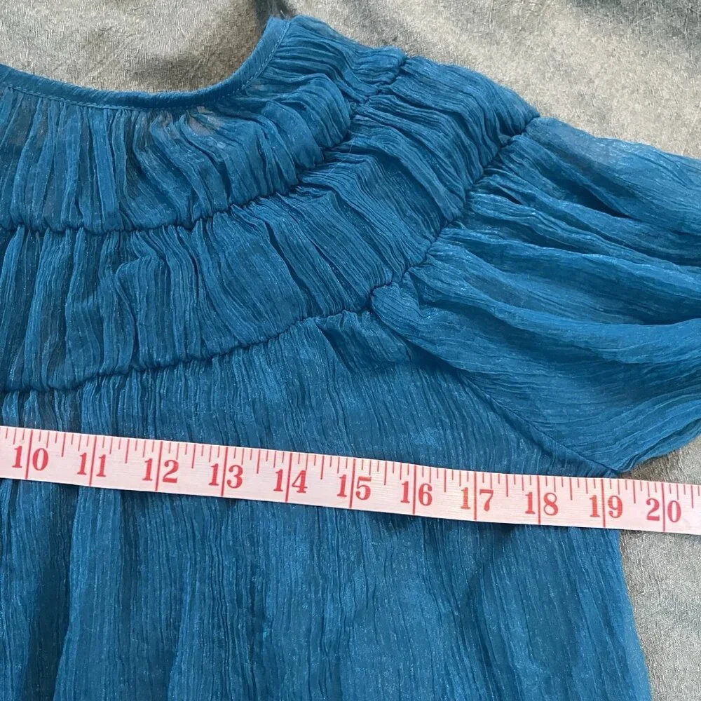 Zara Sheer Chiffon Crop Blouse Womens S Blue Gathered Whimsigoth‎ Dark Romantic - Picture 6 of 7